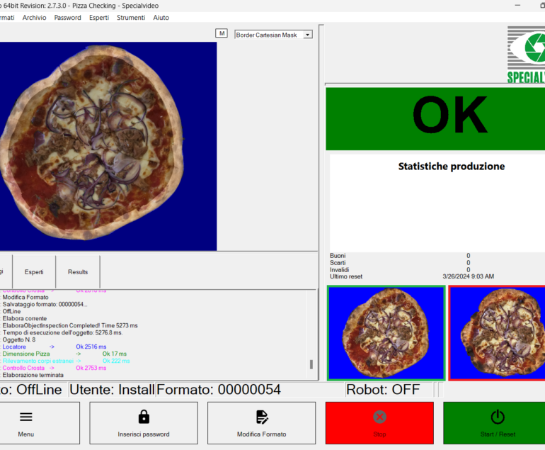 Schermata sistema di visione controllo pizze